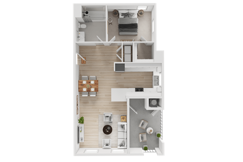 Floor plan for 1 bed, 1 bath, 774 sqft